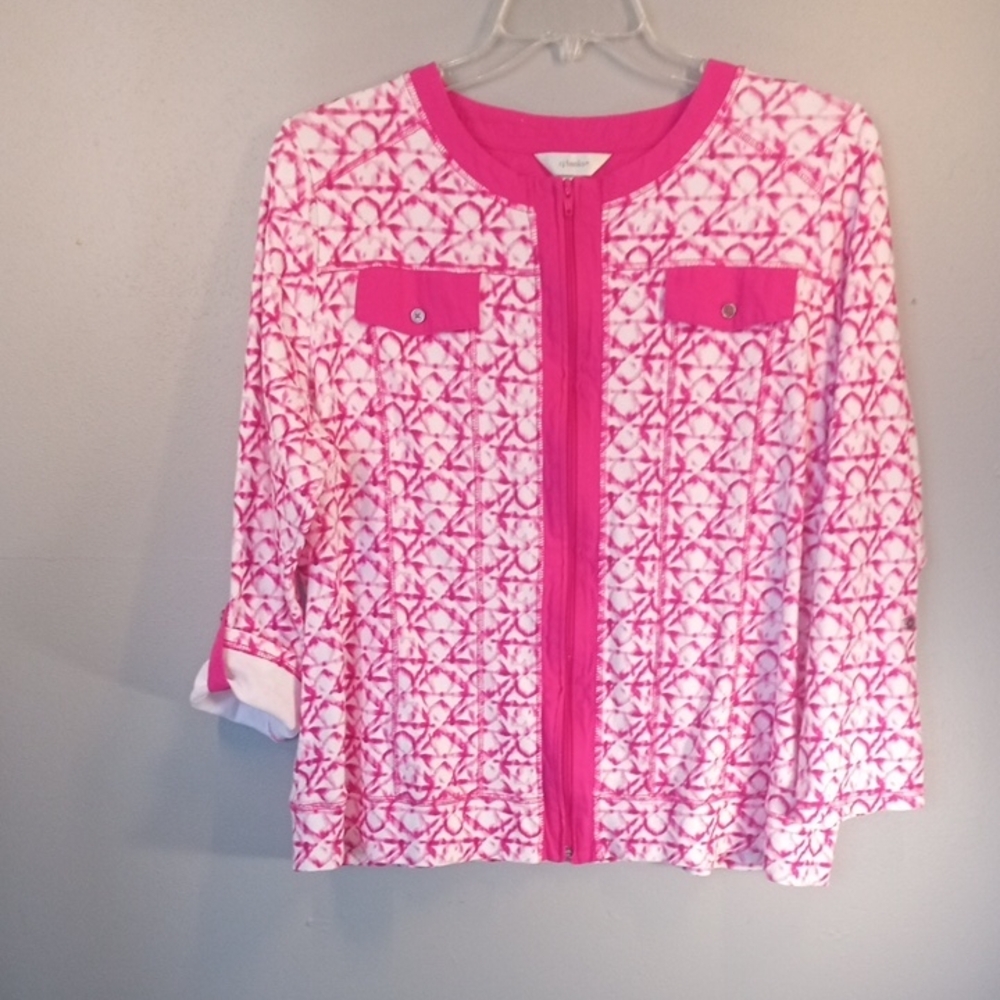 CJ Banks Women's Pink/White Patterned Jacket Size XL